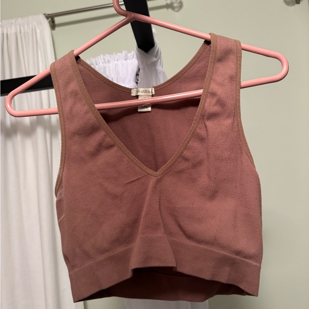 Brown v-neck crop top